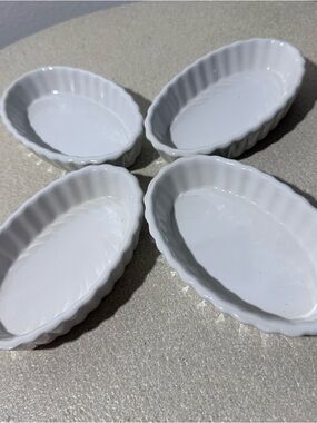 White Ceramic Oval Ramekin Set - Home Kitchen Bakeware